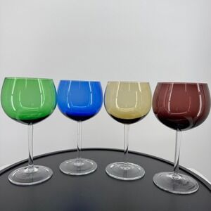 Vtg Spectrum Hand Blown Crystal Wine JewelTone Glasses Colorful Set of 4 Barware